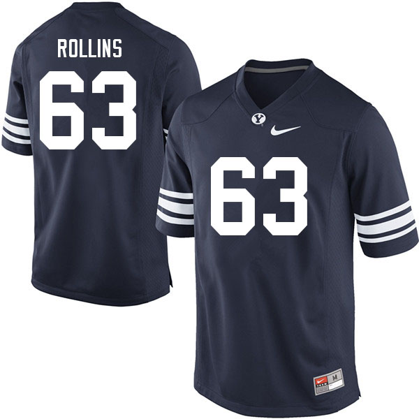 Men #63 Dylan Rollins BYU Cougars College Football Jerseys Sale-Navy - Click Image to Close